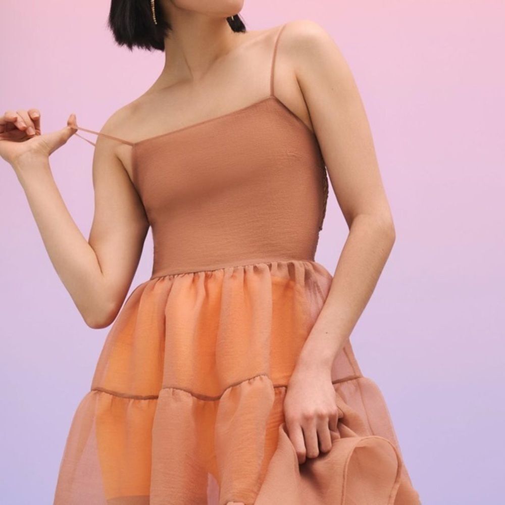 Anthropologie X OhSevenDays Tiered Sheer Midi Dress Size XS color blush - Picture 3 of 11